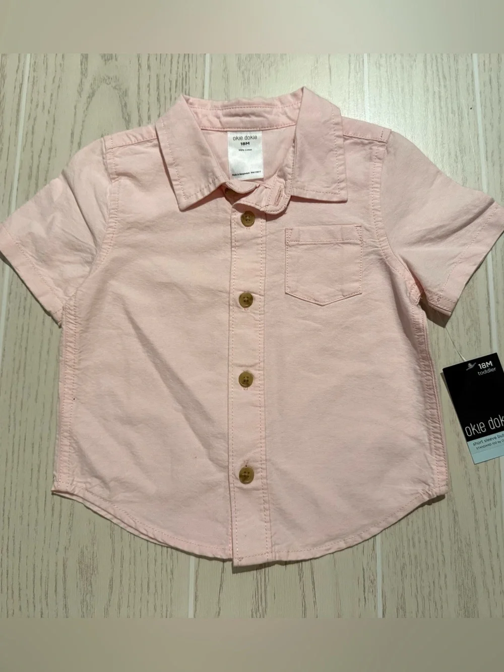 Okie Dokie Baby Boy 18M Pink Button Shirt Blue Shorts Set NWT